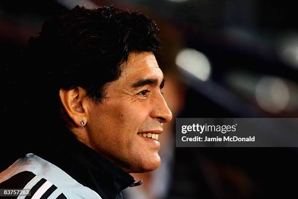 Argentina manager Diego Maradona looks on during the International Friendly match between Scotland and Argentina at Hampden Park on November 19, 2008...