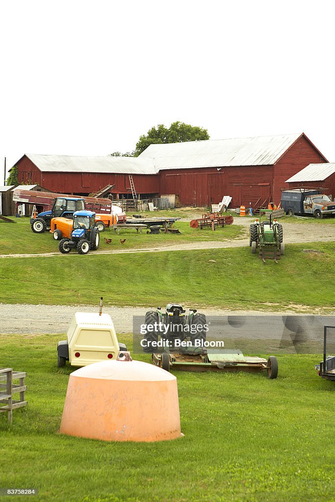 Farm Yard, with tractors and bard