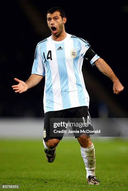 Javier Mascherano of Argentina gestures during the International Friendly match between Scotland and Argentina at Hampden Park on November 19, 2008...