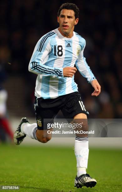 Maximiliano Rodriguez of Argentina runs during the International Friendly match between Scotland and Argentina at Hampden Park on November 19, 2008...