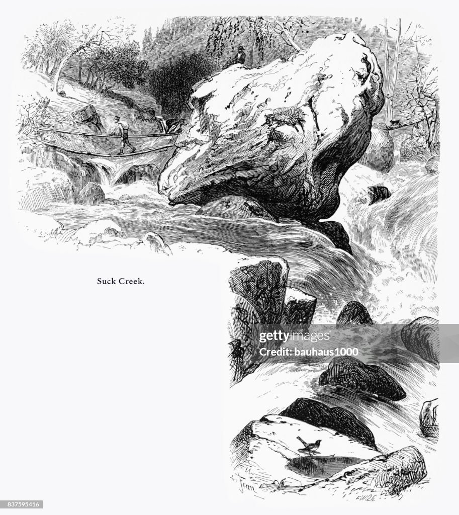 Suck Creek, Lookout Mountain, Tennessee, United States, American Victorian Engraving, 1872