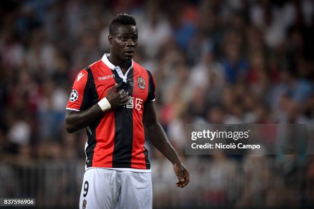 Mario Balotelli of OGC Nice looks on during the UEFA Champions League Qualifying Play-Offs Round Second Leg match between OGC Nice and SSC Napoli....