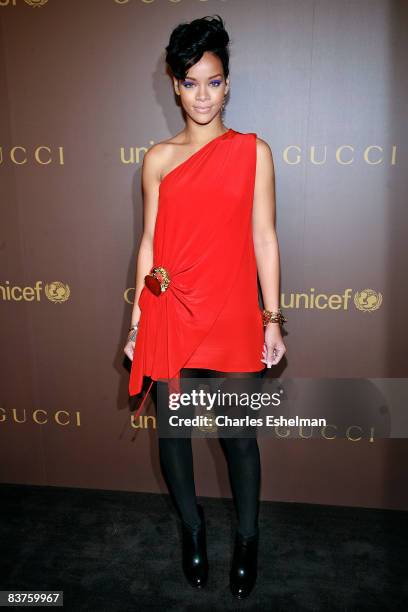 Recording artist Rihanna attends the launch of the Tattoo Heart Collection to Benefit UNICEF cocktail reception at Gucci on November 19, 2008 in New...