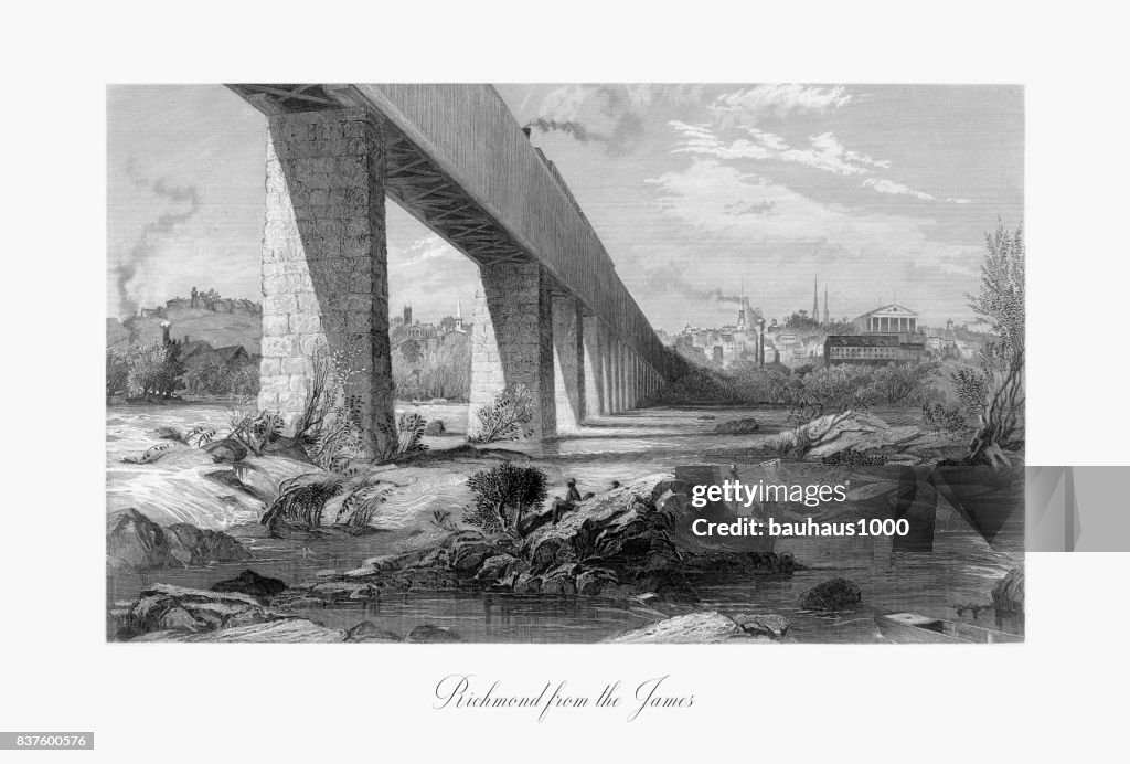 Richmond, Virginia, from the James River, United States, American Victorian Engraving, 1872