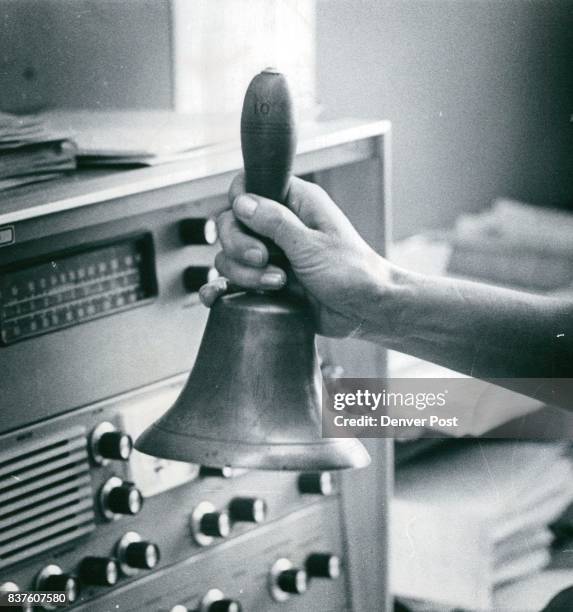 Bell that once called students of late Mrs. Gertrude Bell to class now announces beginning, end reading period. Credit: Denver Post