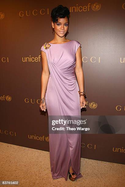 Rihanna attends the launch of the Tattoo Heart Collection to Benefit UNICEF dinner at The Plaza on November 19, 2008 in New York City.