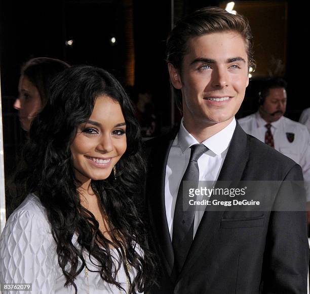 Actress Vanessa Hudgens and Actor Zac Efron arrive at the Los Angeles Premiere of "High School Musical 3" at the Galen Center at the University Of...
