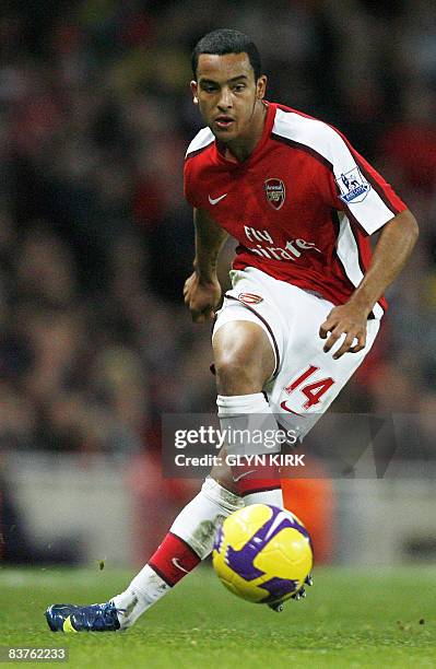 Arsenal's English striker Theo Walcott is pictured during their Premier League match against Aston Villa at the Emirates Stadium, London, on November...