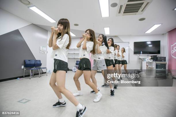 Contestants practice dance moves during the production of the "Idol School" reality television show by CJ E&M Corp. At the Yangpyeong English School...