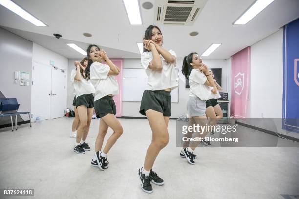 Contestants practice dance moves during the production of the "Idol School" reality television show by CJ E&M Corp. At the Yangpyeong English School...