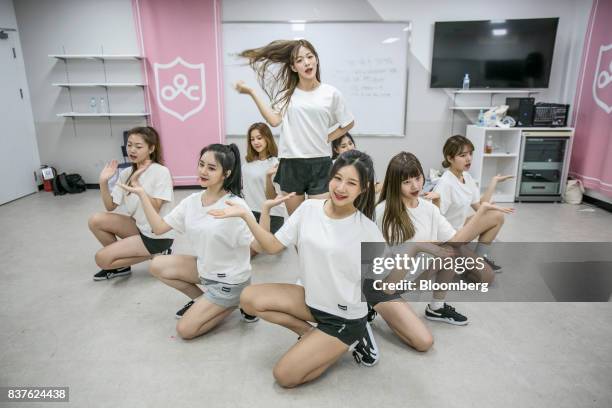 Contestants practice dance moves during the production of the "Idol School" reality television show by CJ E&M Corp. At the Yangpyeong English School...