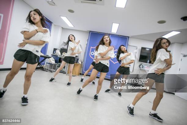 Contestants practice dance moves during the production of the "Idol School" reality television show by CJ E&M Corp. At the Yangpyeong English School...