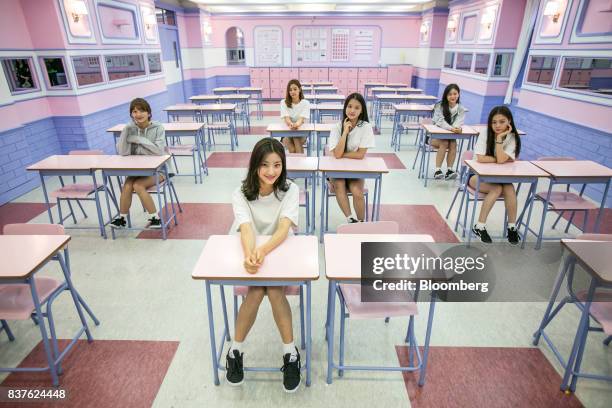 Contestants pose for a photograph during the production of the "Idol School" reality television show by CJ E&M Corp. At the Yangpyeong English School...