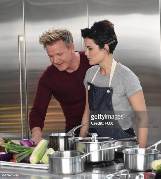 Special guest Jaimie Alexander with host Gordon Ramsay in the Episode Five episode of THE F WORD WITH GORDON RAMSAY airing Wednesday, June 28 on FOX.