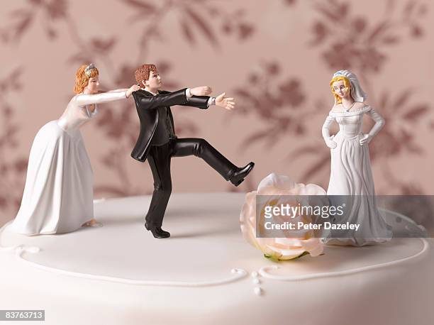 escaping bride groom  - affairs stockfoto's en -beelden