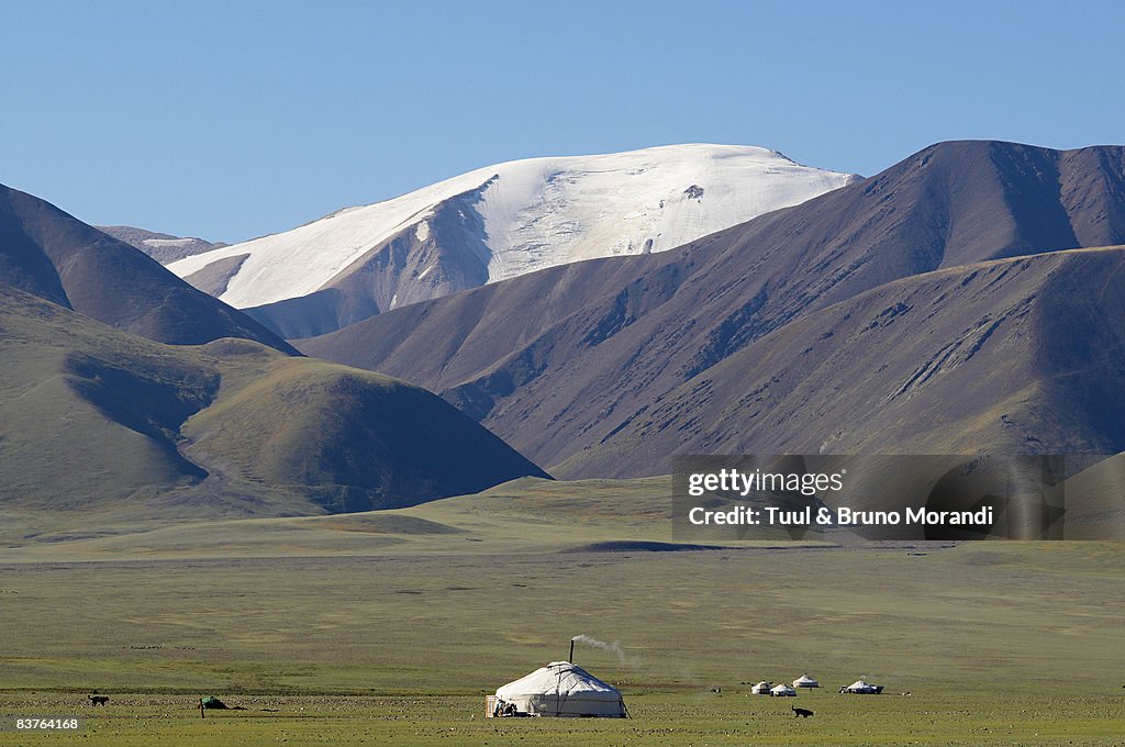 Mongolia. Kazakh yurt in Altai mountain.