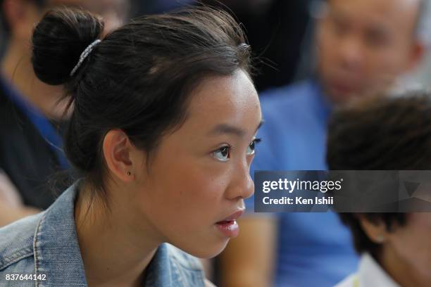 An award winner looks on during the 11th Toyota Dream Car Art Contest Award Ceremony on August 23, 2017 in Tokyo, Japan.