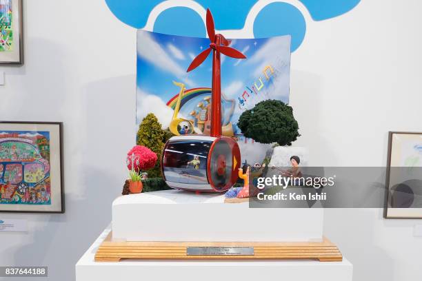 An artwork 'Note Car' for Engineering Inspiration Award on display during 11th Toyota Dream Car Art Contest Award Ceremony on August 23, 2017 in...