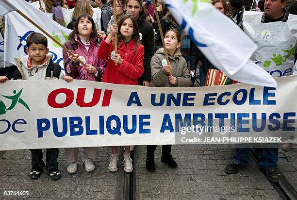 Children take part in a protest, on November 20, 2008 in Lyon, on a national teachers' striking day. Teachers demonstrate today as close to 20,000...