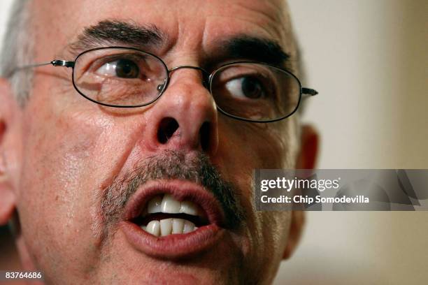 House Oversight and Government Reform Committee Chairman Henry Waxman talks to the members of the news media after the House Democratic Caucus...