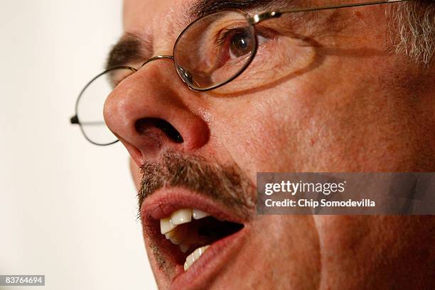 House Oversight and Government Reform Committee Chairman Henry Waxman talks to the members of the news media after the House Democratic Caucus...