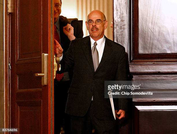 House Oversight and Government Reform Committee Chairman Henry Waxman leaves the House Democratic Caucus meeting on Capitol Hill November 20, 2008 in...