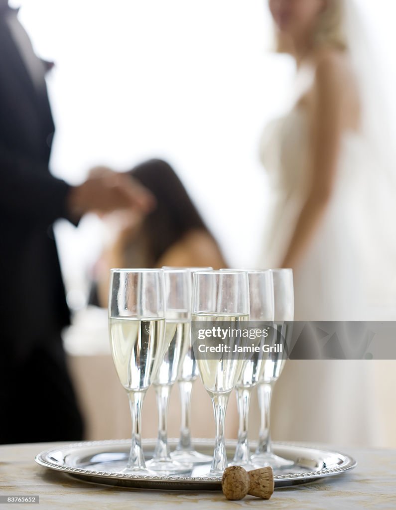 Close up of Champagne glasses at wedding reception