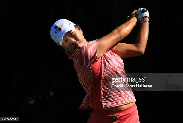 Seon Hwa Lee of South Korea hits her tee shot on the ninth hole during the first round of the ADT Championship at the Trump International Golf Club...