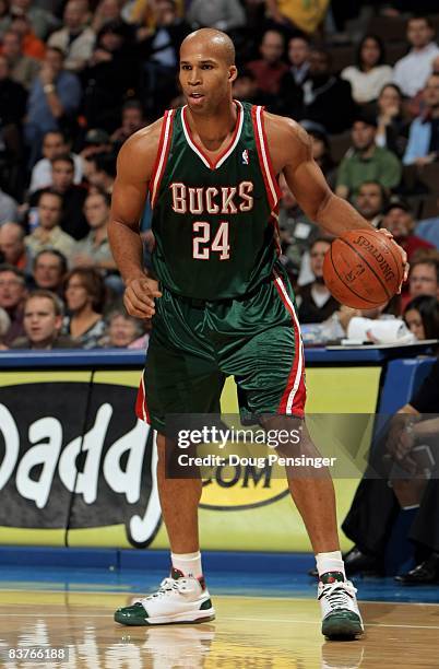 Richard Jefferson of the Milwaukee Bucks controls the ball against the Denver Nuggets at the Pepsi Center on November 18, 2008 in Denver, Colorado....