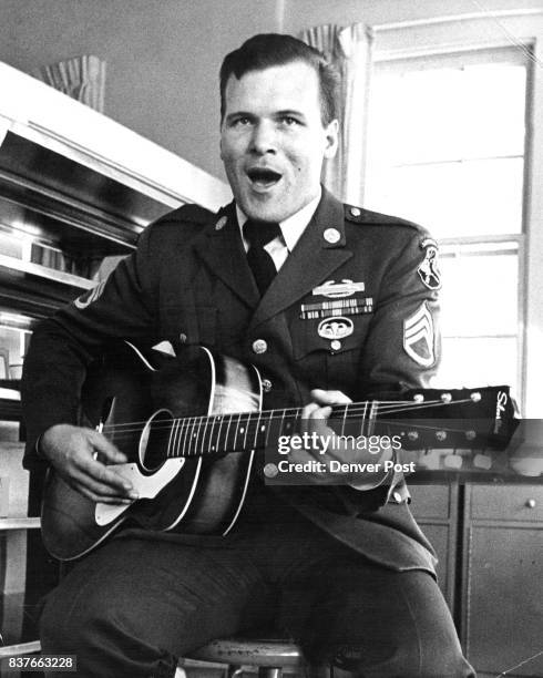 Sgt. Barry Allen Sadler soulfully sings "Garret Trooper," one of his latest hits about the Viet Nam war. He appeared in Ward 502 at Fitzsimons...