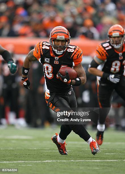 Houshmandzadeh of the Cincinnati Bengals runs with the ball during the NFL game against the Philadelphia Eagles at Paul Brown Stadium on November 16,...