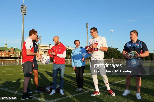 Gary Rohan of the Sydney Swans, Daniel Tupou of the Roosters, Jarrad McVeigh of the Sydney Swans, Rhyan Grant of Sydney FC, Kaeller Chryst of...