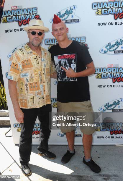 Actor Michael Rooker poses with fan Ryan Wiltberger with a Yondu mohawk at Disney's Celebration for the Release Of "Guardians Of The Galaxy Vol. 2"...