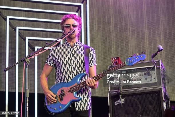 Bass player Joseph Karnes of Fitz and The Tantrums performs live on stage at White River Amphitheatre on August 22, 2017 in Auburn, Washington.