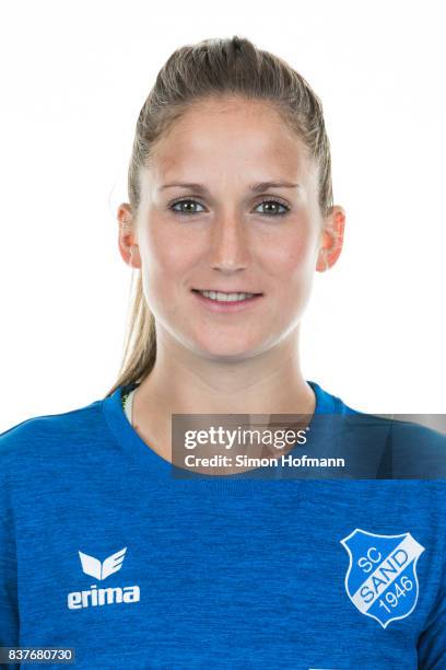 Laura Vetterlein of SC Sand poses during the Allianz Frauen Bundesliga Club Tour on August 22, 2017 in Willstatt, Germany.