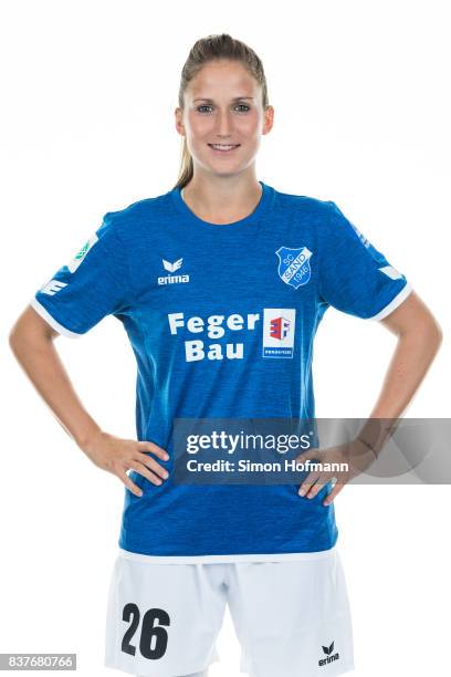 Laura Vetterlein of SC Sand poses during the Allianz Frauen Bundesliga Club Tour on August 22, 2017 in Willstatt, Germany.