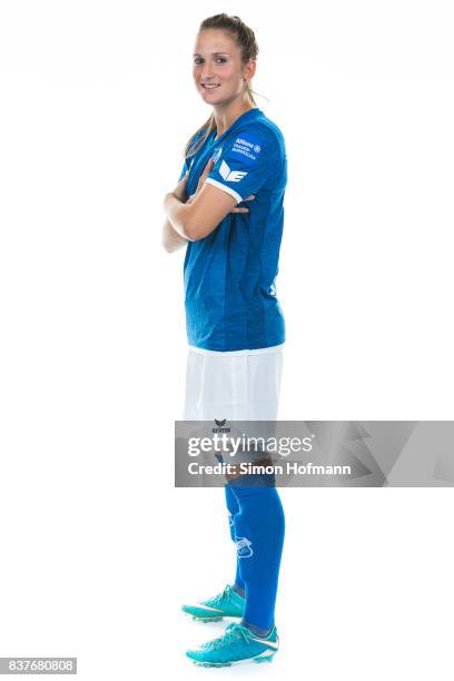 Laura Vetterlein of SC Sand poses during the Allianz Frauen Bundesliga Club Tour on August 22, 2017 in Willstatt, Germany.