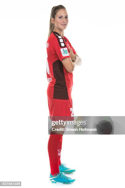 Laura Vetterlein of SC Sand poses during the Allianz Frauen Bundesliga Club Tour on August 22, 2017 in Willstatt, Germany.