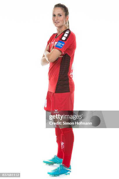 Laura Vetterlein of SC Sand poses during the Allianz Frauen Bundesliga Club Tour on August 22, 2017 in Willstatt, Germany.