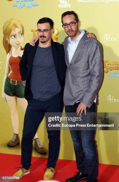 David Alonso and Enrique Gato attend during 'Tadeo Jones 2. El Secreto Del Rey Midas' premiere at Kinepolis cinema on August 22, 2017 in Madrid,...