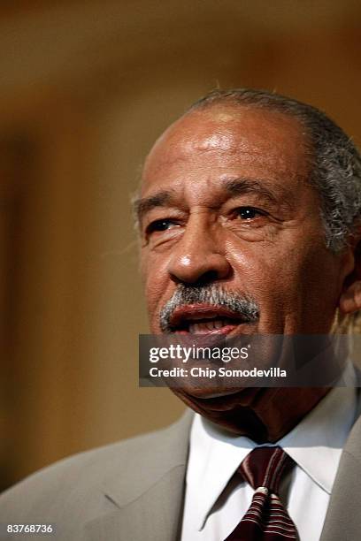 House Judiciary Committee Chairman Rep. John Conyers leaves the House Democratic Caucus meeting on Capitol Hill November 20, 2008 in Washington, DC....