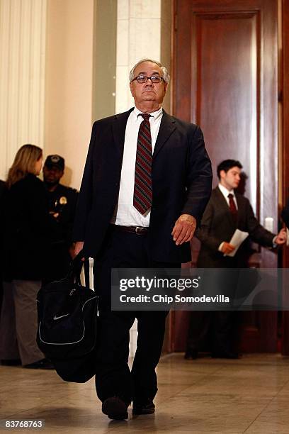 House Financial Services Committee Chairman Rep. Barney Frank leaves the House Democratic Caucus meeting on Capitol Hill November 20, 2008 in...