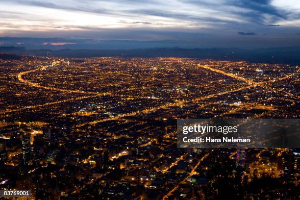 view of bogota city in the night - cundinamarca bildbanksfoton och bilder