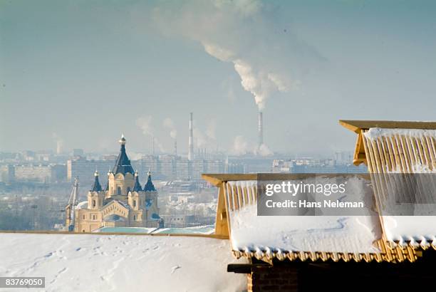 view upon nizhniy novgorod from the old kremlin - nizhny novgorod stock pictures, royalty-free photos & images