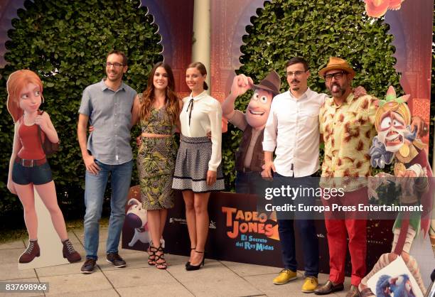 Enrique Gato, Adriana Ugarte, Michelle Jenner, David Alonso and Jose Corbacho during 'Tadeo Jones 2. El Secreto Del Rey Midas' Madrid photocall on...