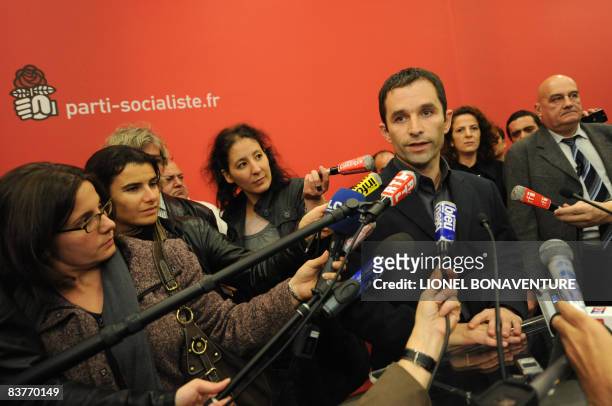 Euro-MP Benoit Hamon delivers a speech at the Socialist headquarters after the results of the first round vote for a new leader on November 21, 2008...