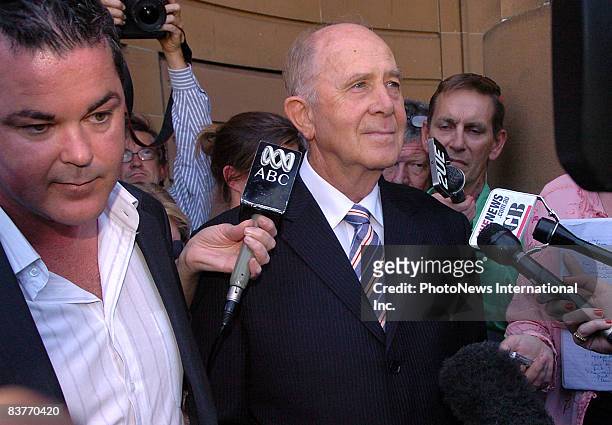 Tony Byrne, father of Caroline Byrne, addresses the media after the jury found Gordon Wood guilty of murdering his daughter, outside Darlinghurst...