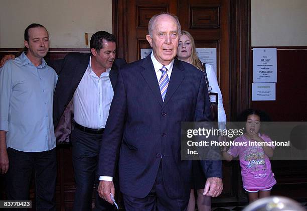 Tony Byrne, father of Caroline Byrne, prepares to address the media after the jury found Gordon Wood guilty of murdering his daughter, outside...