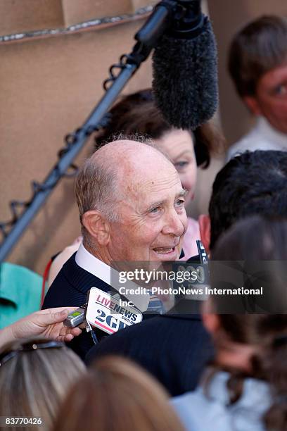 Tony Byrne, father of Caroline Byrne, addresses the media after the jury found Gordon Wood guilty of murdering his daughter, outside Darlinghurst...