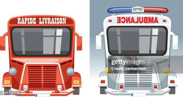 vintage delivery truck and ambulance - van white background stock illustrations